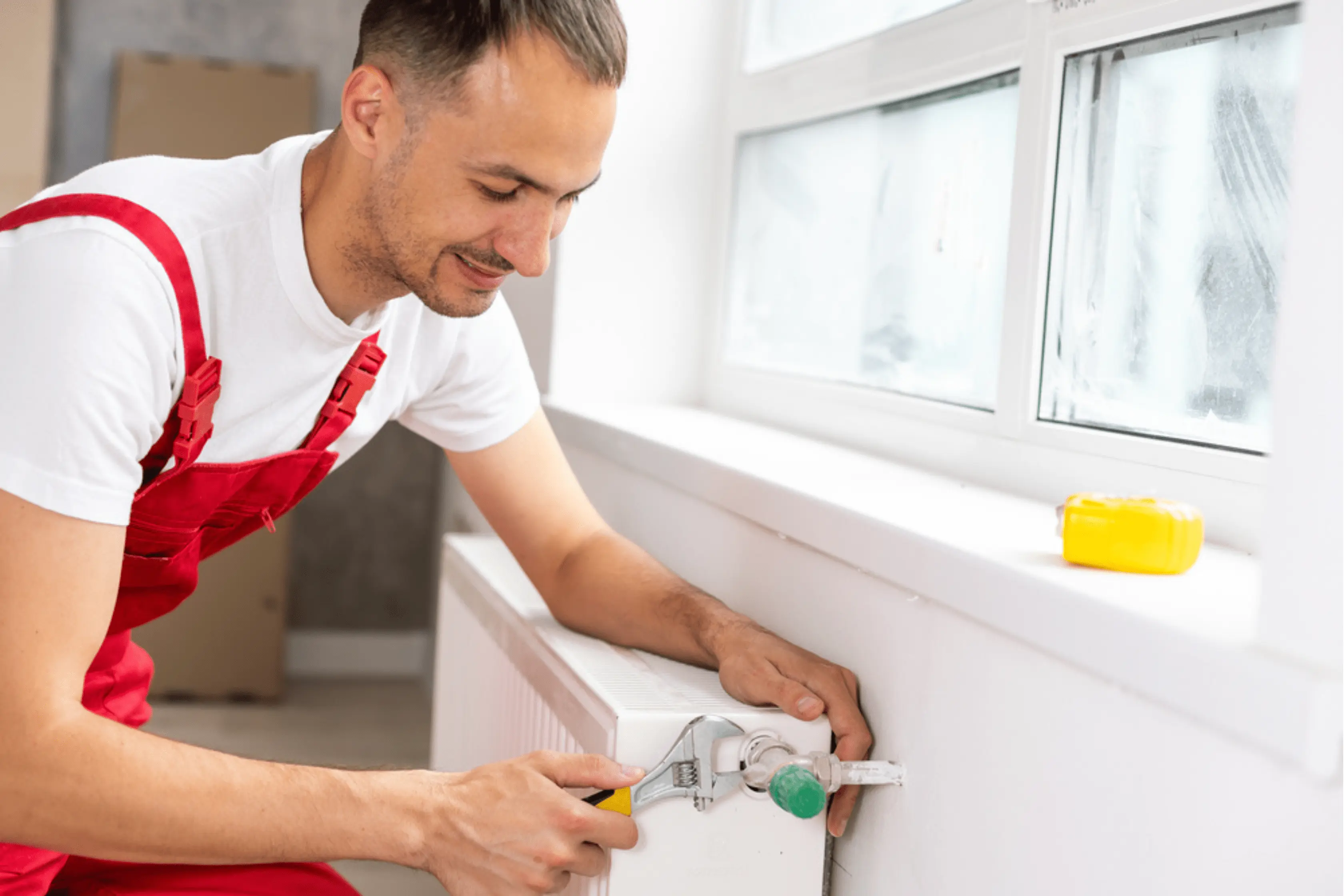 Tradesman Removing Radiator From The Wall